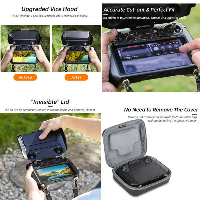 For DJI RC Pro Sunnylife 2 in 1 Controller Protector Sun Hood Screen Guard Monitor Sunshade Cover...