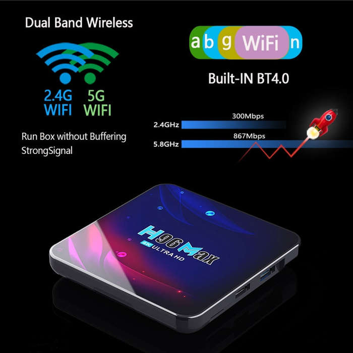 H96 Max V11 4K Smart TV BOX Android 11.0 Media Player with Remote Control, RK3318 Quad-Core 64bit...