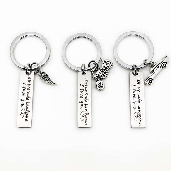 Creative Drive Safe Handsome Words Stainless Steel Keychain Key Rings(Motorcycle)