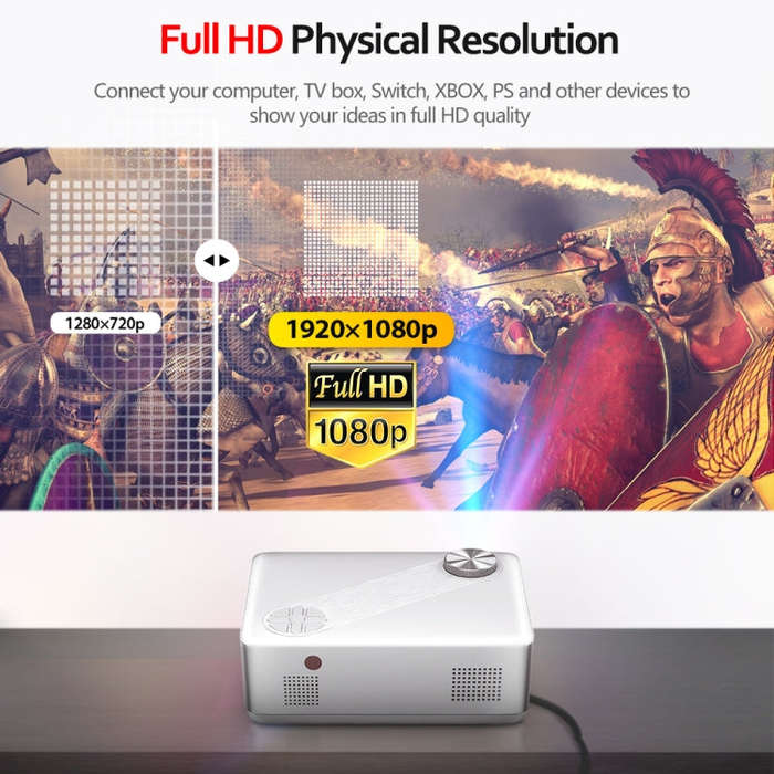 AUN AKEY8 1920x1080 6000 Lumens Portable Home Theater LED HD Digital Projector, Basic Version, US...