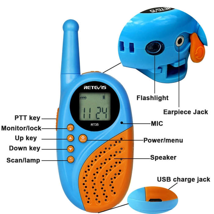 1 Pair RETEVIS RT-35 0.5W EU Frequency 446MHz 8CHS Children Handheld Walkie Talkie(Blue)