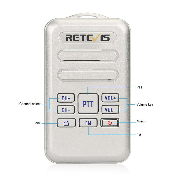 RETEVIS RT20 2W 400-470MHz 16CHS Mini FM Radio Two Way Radio Walkie Talkie, US Plug(Silver)