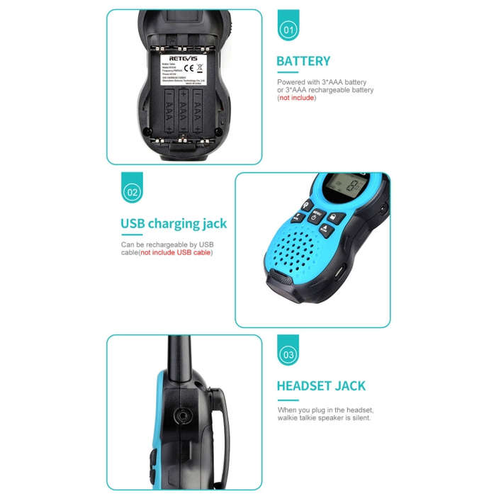 1 Pair RETEVIS RT38 US Frequency 22CHS FRS License-free Children Handheld Walkie Talkie(Blue)