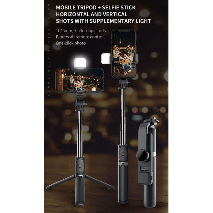 Q02S Fill Light Bluetooth Selfie Stick Tripod Mobile Phone Holder(Black)
