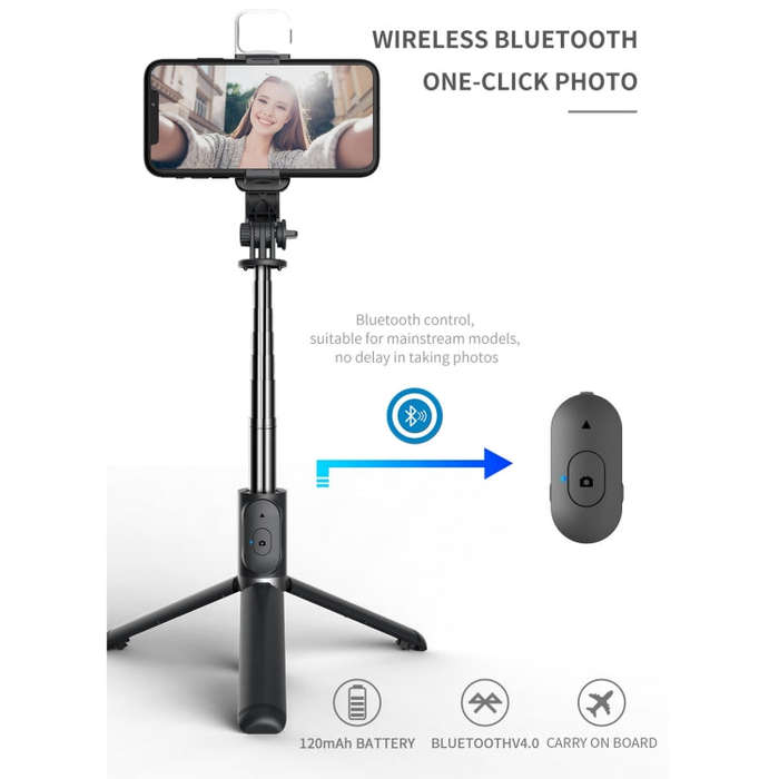 Q02S Fill Light Bluetooth Selfie Stick Tripod Mobile Phone Holder(Black)