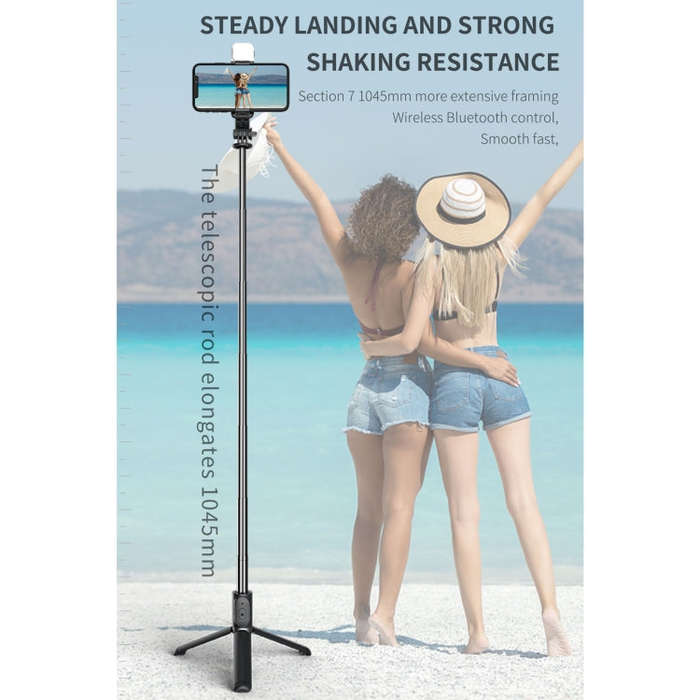 Q02S Fill Light Bluetooth Selfie Stick Tripod Mobile Phone Holder(Black)