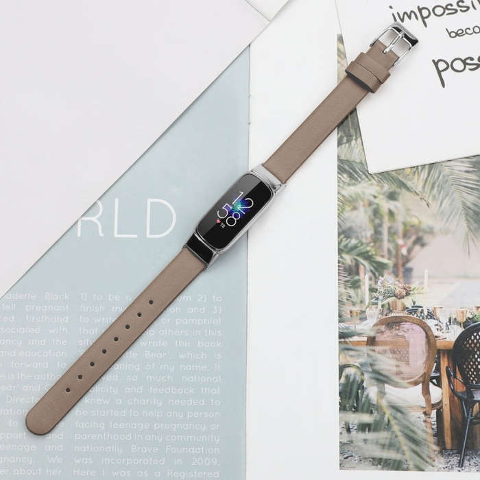 For Fitbit Luxe Leather Watch Band, Size:S(Grey)