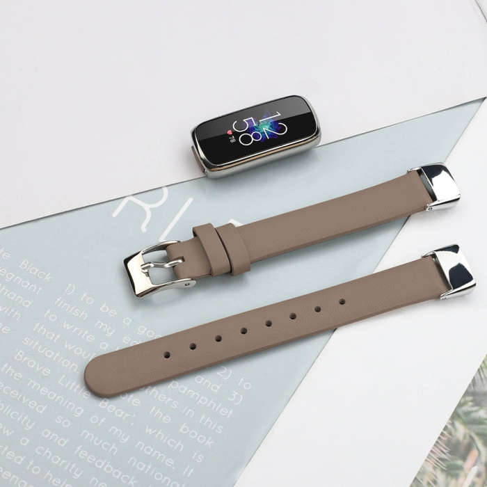 For Fitbit Luxe Leather Watch Band, Size:S(Grey)