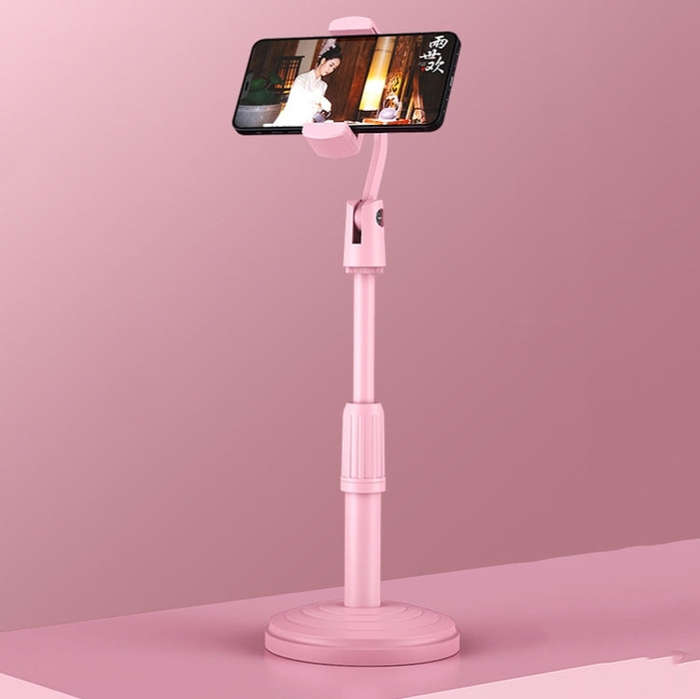 Desktop Stand Mobile Phone Tablet Live Broadcast Stand Telescopic Disc Stand(Pink)