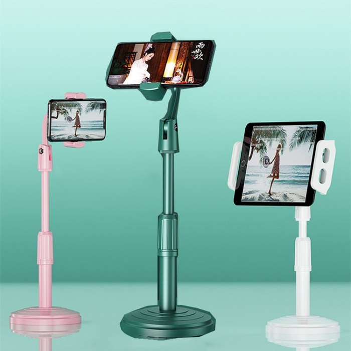 Desktop Stand Mobile Phone Tablet Live Broadcast Stand Telescopic Disc Stand(White)