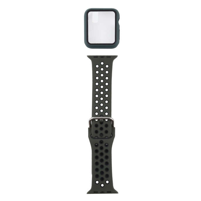 Silicone Watch Band + Protective Case with Screen Protector Set For Apple Watch Series 6 & SE & 5...