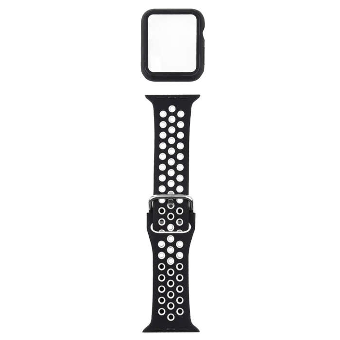 Silicone Watch Band + Protective Case with Screen Protector Set For Apple Watch Series 3 & 2 & 1 ...