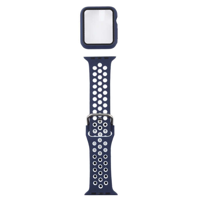 Silicone Watch Band + Protective Case with Screen Protector Set For Apple Watch Series 6 & SE & 5...