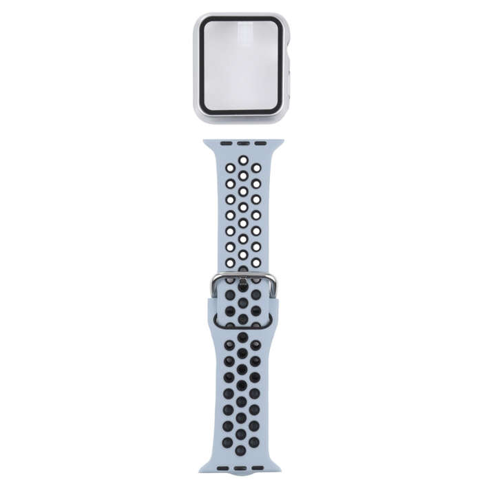 Silicone Watch Band + Protective Case with Screen Protector Set For Apple Watch Series 6 & SE & 5...