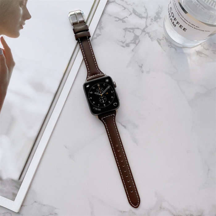 Sewing Plain Weave Small Waist Leather Watch Band For Apple Watch Ultra 49mm&Watch Ultra 2 49mm /...