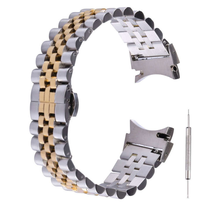 For Samsung Galaxy Watch4 40mm/44mm Five-bead Stainless Steel Watch Band(Silver Gold)