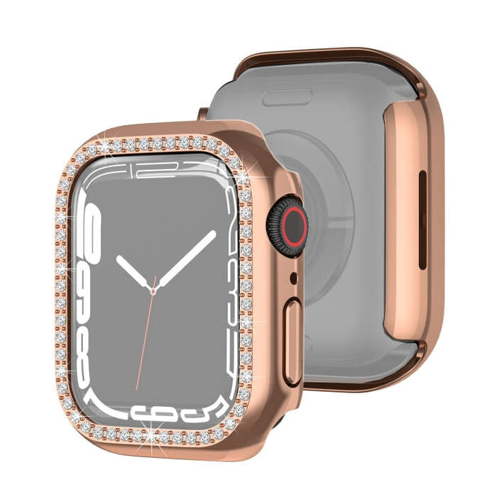 Electroplating PC Single Row Diamond Protective Case For Apple Watch Series 9 / 8 / 7 41mm(Rose G...