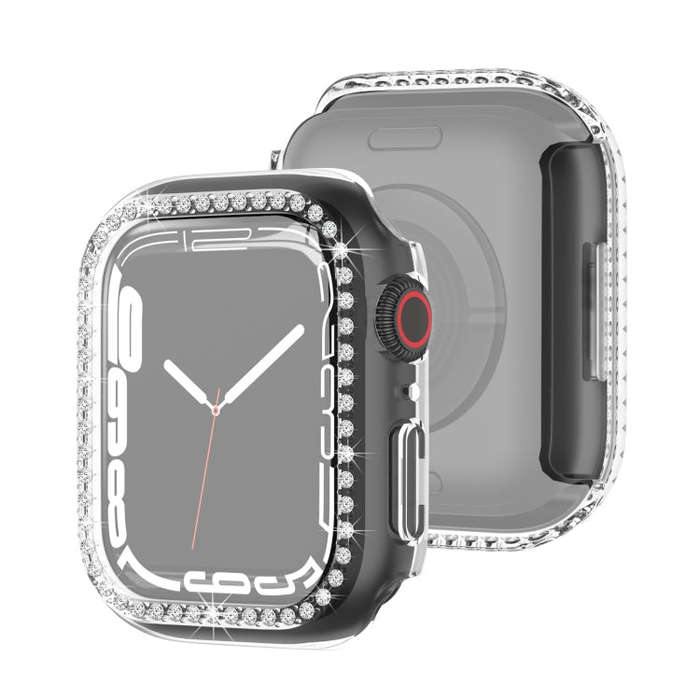 Electroplating PC Single Row Diamond Protective Case For Apple Watch Series 9 / 8 / 7 41mm(Transp...