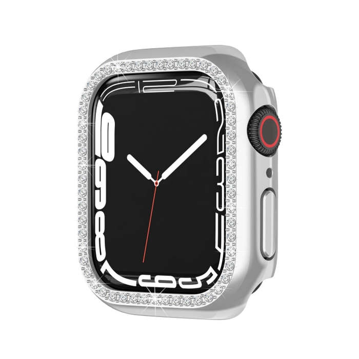Electroplating PC Single Row Diamond Protective Case For Apple Watch Series 9 / 8 / 7 41mm(Silver)