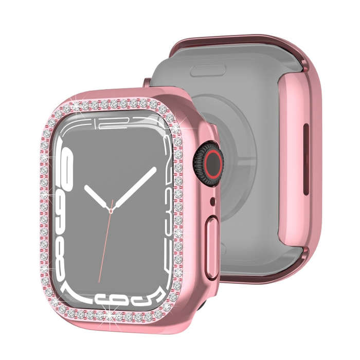 Electroplating PC Single Row Diamond Protective Case For Apple Watch Series 9 / 8 / 7 45mm(Rose P...