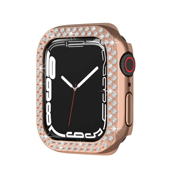 Electroplating PC Double Rows Diamond Protective Case For Apple Watch Series 9 / 8 / 7 41mm(Rose ...