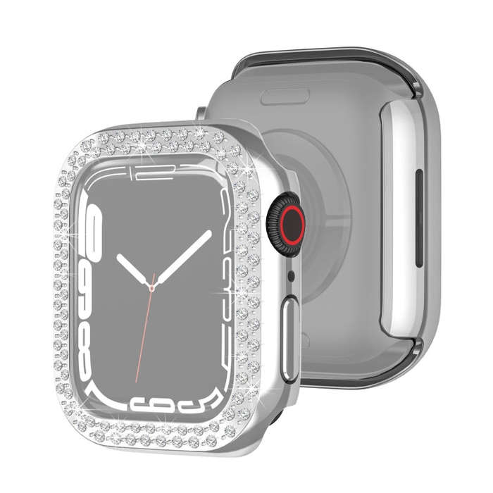 Electroplating PC Double Rows Diamond Protective Case For Apple Watch Series 9 / 8 / 7 41mm(Silver)