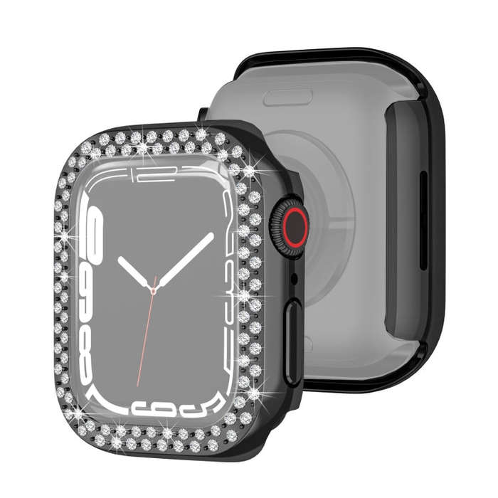 Electroplating PC Double Rows Diamond Protective Case For Apple Watch Series 9 / 8 / 7 45mm(Black)
