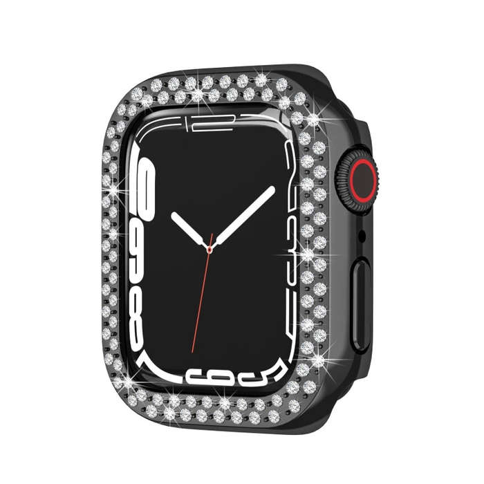 Electroplating PC Double Rows Diamond Protective Case For Apple Watch Series 9 / 8 / 7 45mm(Black)