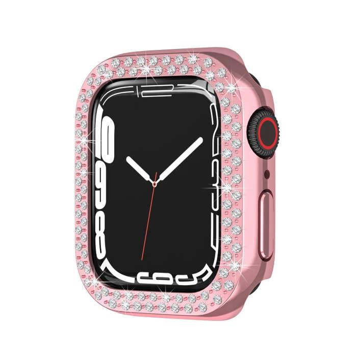 Electroplating PC Double Rows Diamond Protective Case For Apple Watch Series 9 / 8 / 7 45mm(Rose ...