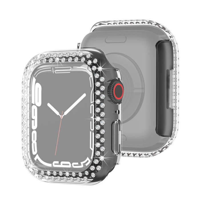 Electroplating PC Double Rows Diamond Protective Case For Apple Watch Series 9 / 8 / 7 45mm(Trans...