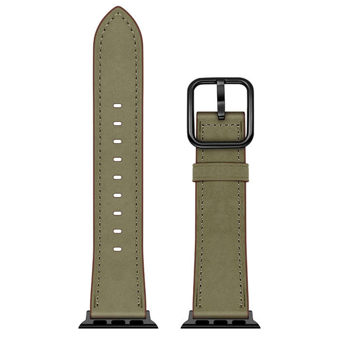 Leather Watch Band For Apple Watch Series 9&8&7 41mm / SE 3&SE 2&6&SE&5&4 40mm / 3&2&1 38mm(Army ...