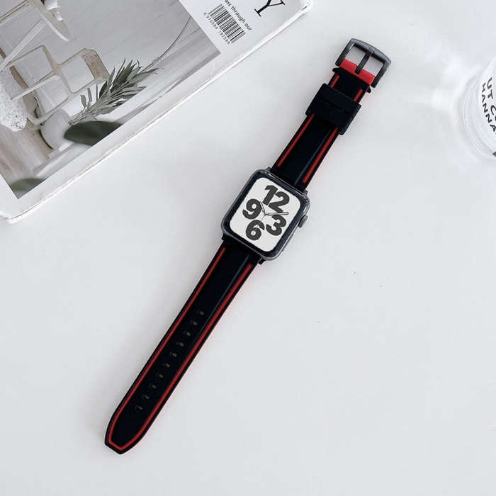 Two-color Silicone Hydraulic Buckle Watch Band For Apple Watch Series 9&8&7 41mm / SE 3&SE 2&6&SE...