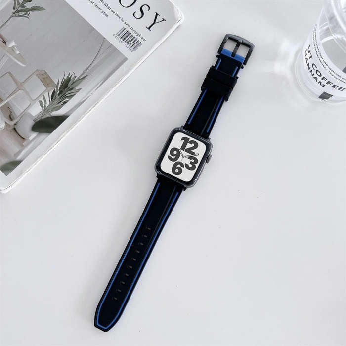 Two-color Silicone Hydraulic Buckle Watch Band For Apple Watch Series 9&8&7 41mm / SE 3&SE 2&6&SE...
