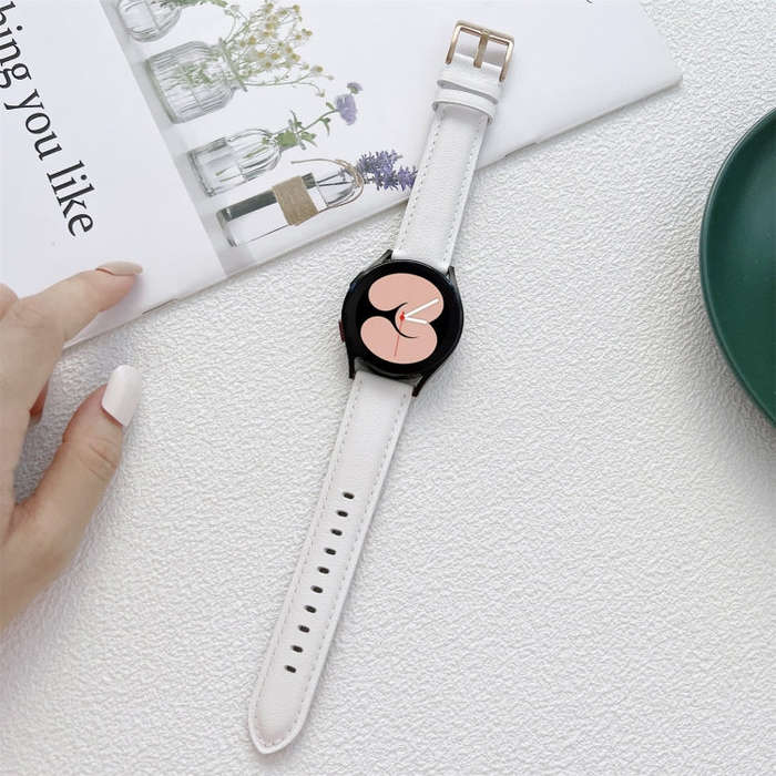 For Samsung Galaxy Watch4 40mm / 44mm Sewing Leather Strap Watch Band(White)