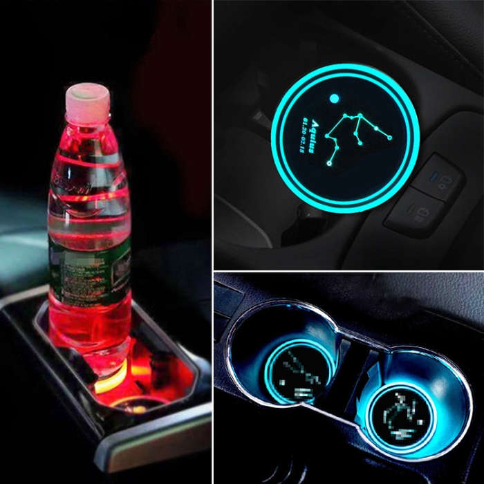 2 PCS Car Constellation Series AcrylicColorful USB Charger Water Cup Groove LED Atmosphere Light(...