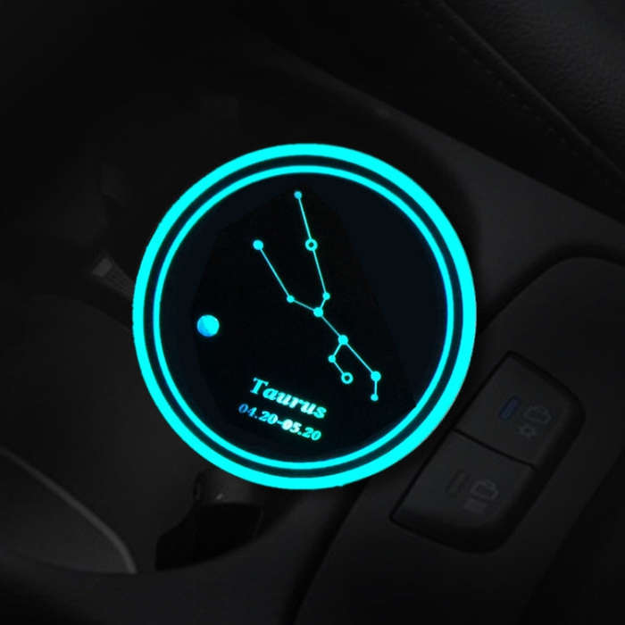 2 PCS Car Constellation Series AcrylicColorful USB Charger Water Cup Groove LED Atmosphere Light(...