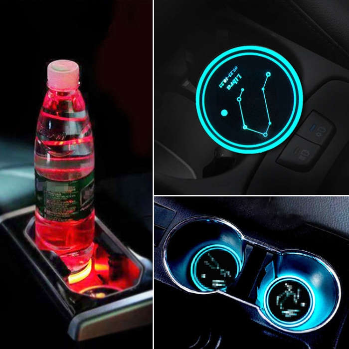 2 PCS Car Constellation Series AcrylicColorful USB Charger Water Cup Groove LED Atmosphere Light(...