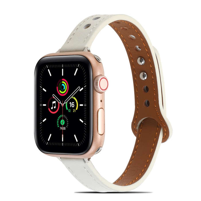 Double Rivets Leather Watch Band for Apple Watch Series 9&8&7 41mm / SE 3&SE 2&6&SE&5&4 40mm / 3&...