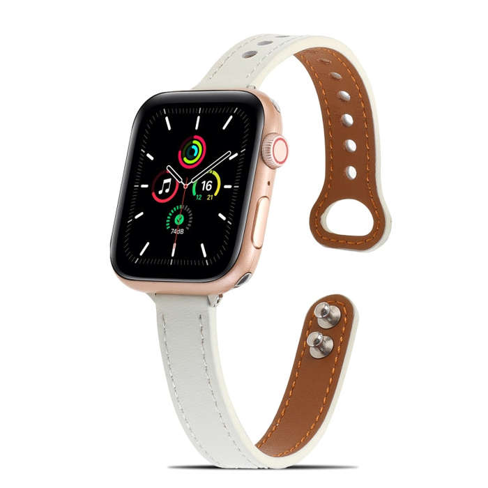 Double Rivets Leather Watch Band for Apple Watch Series 9&8&7 41mm / SE 3&SE 2&6&SE&5&4 40mm / 3&...