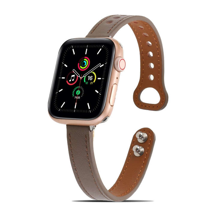 Double Rivets Leather Watch Band for Apple Watch Ultra 49mm&Watch Ultra 2 49mm / Series 9&8&7 45m...