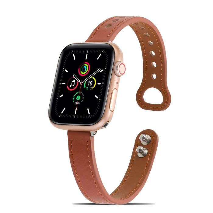 Double Rivets Leather Watch Band for Apple Watch Ultra 49mm&Watch Ultra 2 49mm / Series 9&8&7 45m...