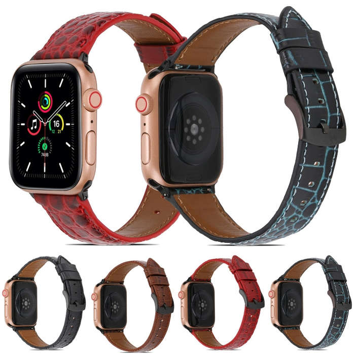 Crocodile Texture Leather Watch Band for Apple Watch Series 9&8&7 41mm / SE 3&SE 2&6&SE&5&4 40mm ...