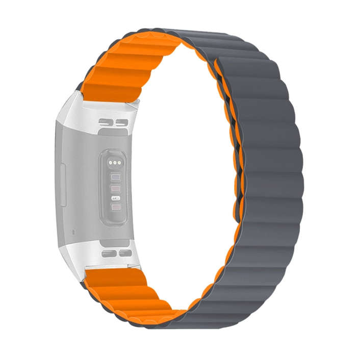For Fitbit Charge 3 / 4 Silicone Magnetic Watch Band(Grey Orange)