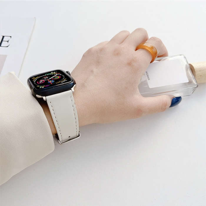 Flat Texture Leather Strap For Apple Watch Series 9&8&7 41mm / SE 3&SE 2&6&SE&5&4 40mm / 3&2&1 38...