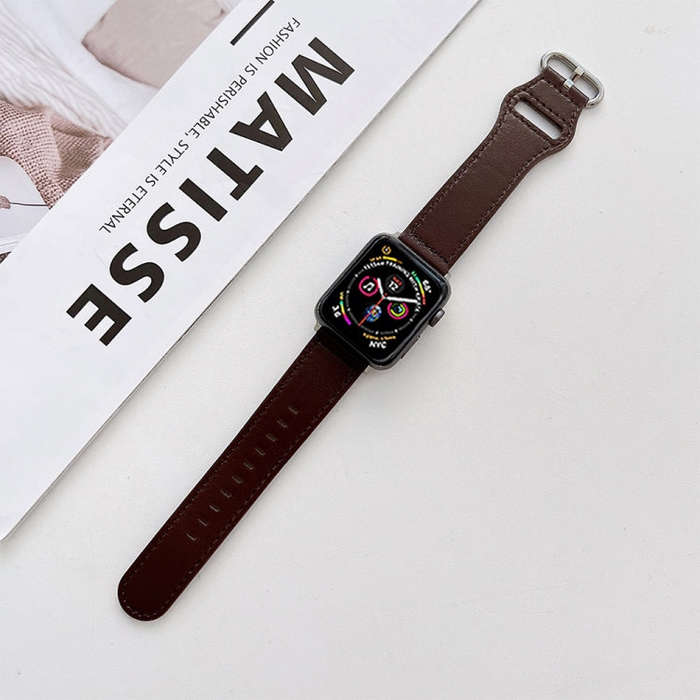 Oval Buckle Genuine Leather Strap For Apple Watch Series 9&8&7 41mm / SE 3&SE 2&6&SE&5&4 40mm / 3...