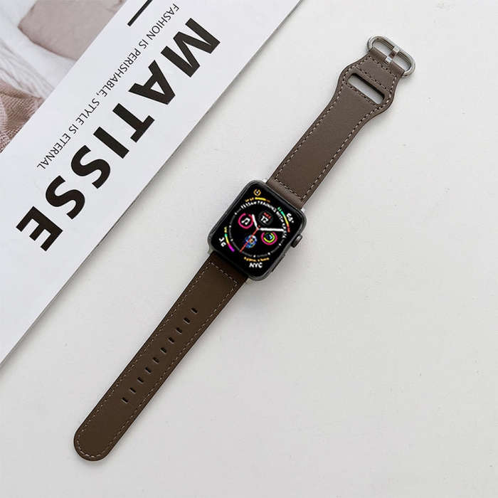 Oval Buckle Genuine Leather Strap For Apple Watch Series 9&8&7 41mm / SE 3&SE 2&6&SE&5&4 40mm / 3...