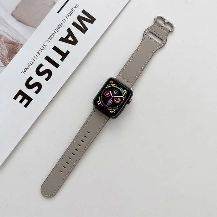 Oval Buckle Genuine Leather Strap For Apple Watch Series 9&8&7 41mm / SE 3&SE 2&6&SE&5&4 40mm / 3...