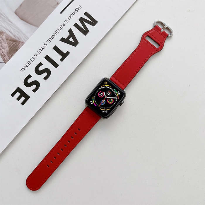 Oval Buckle Genuine Leather Strap For Apple Watch Series 9&8&7 41mm / SE 3&SE 2&6&SE&5&4 40mm / 3...