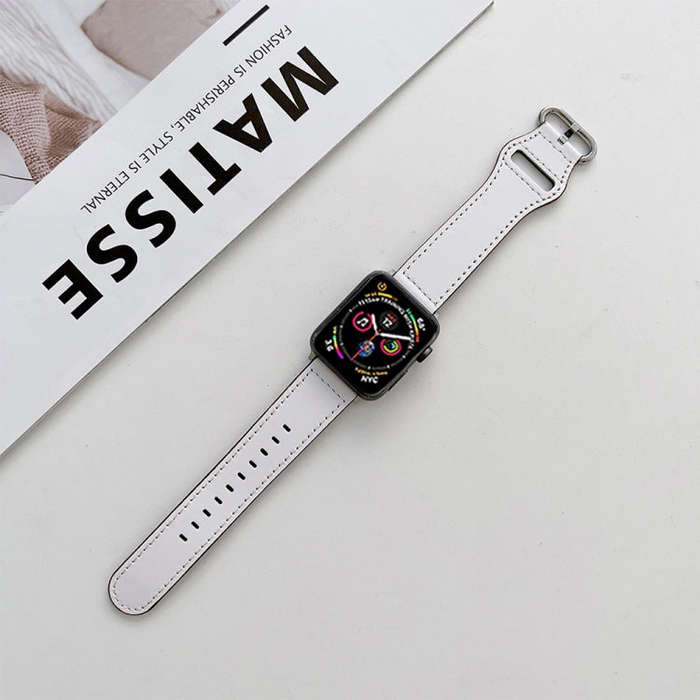 Oval Buckle Genuine Leather Strap For Apple Watch Series 9&8&7 41mm / SE 3&SE 2&6&SE&5&4 40mm / 3...
