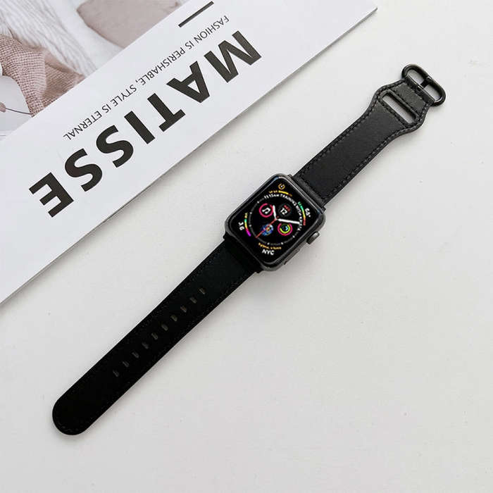 Oval Buckle Genuine Leather Strap For Apple Watch Series 9&8&7 41mm / SE 3&SE 2&6&SE&5&4 40mm / 3...